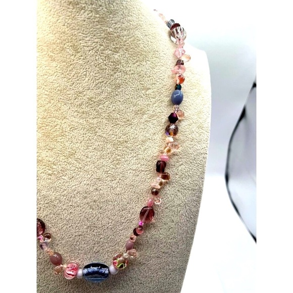 Handcrafted Murano Glass Bead Necklace With Pink & Blue Accents.  A28 - Picture 5 of 9